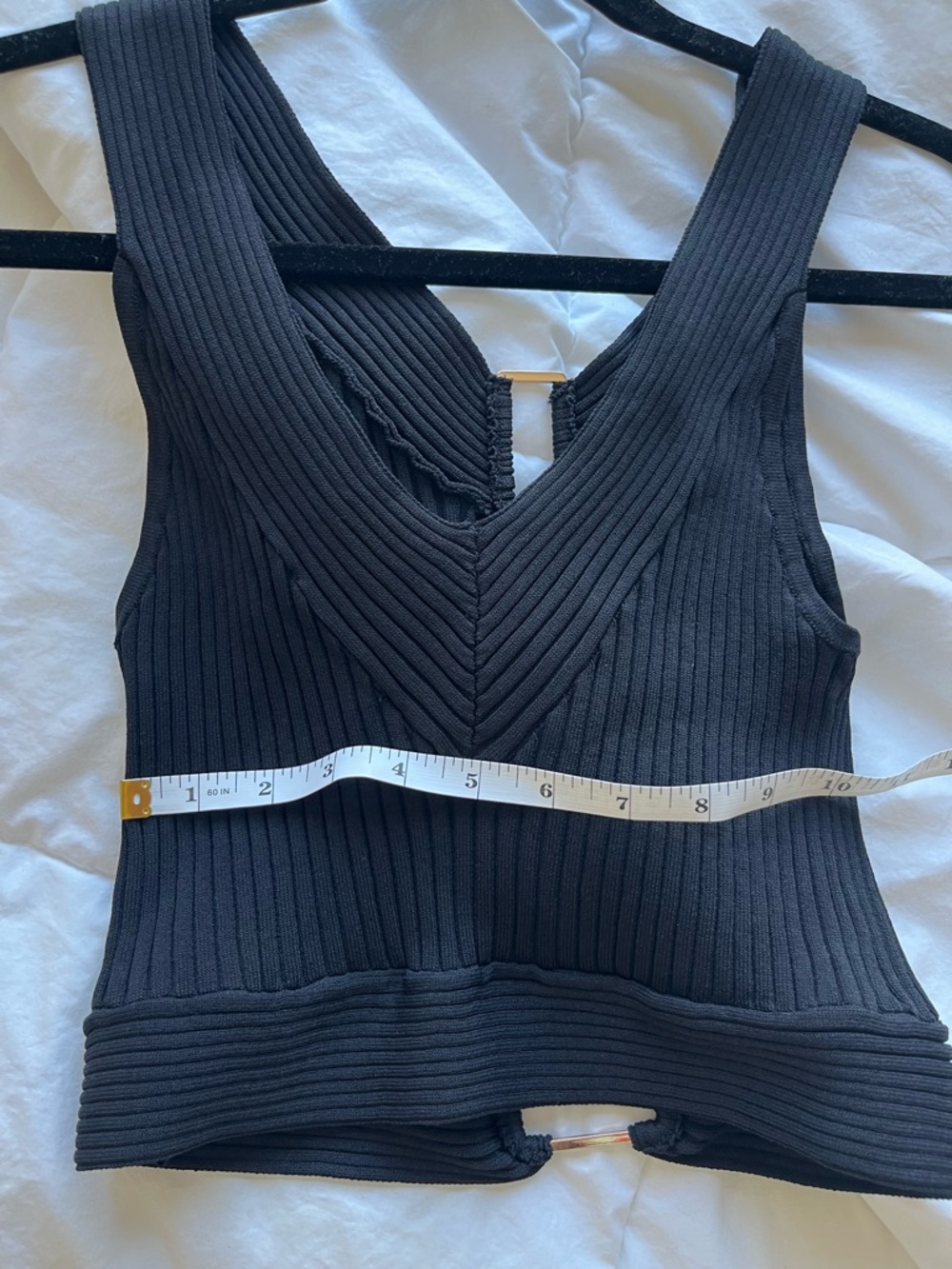 Ribbed Reversible V-Neck Black Tank Top with Hardware - Picture 9 of 11